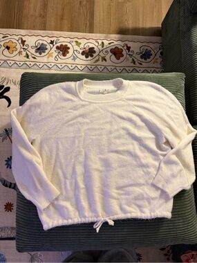 Lou & Grey Cream Drawstring-Hem Crewneck Sweater